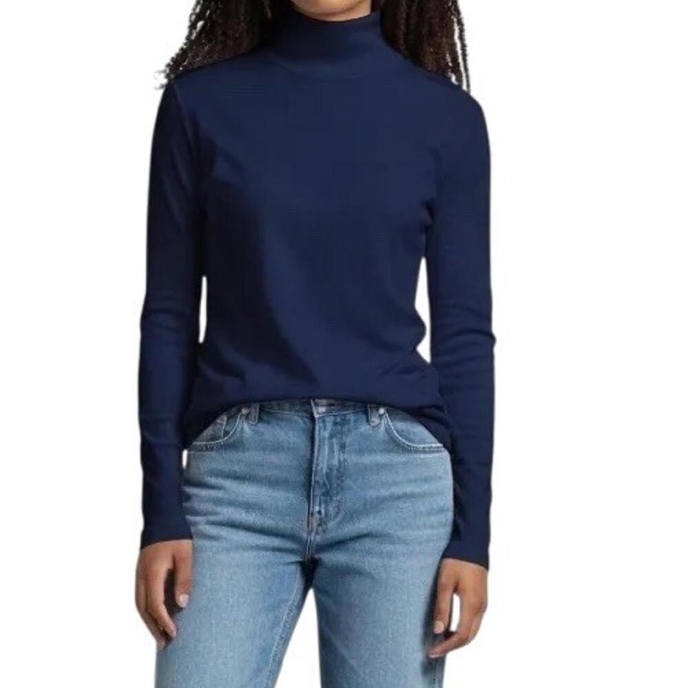 Banana Republic Luxe Wool Long Sleeve Turtleneck Top Women’s Medium Preppy Navy